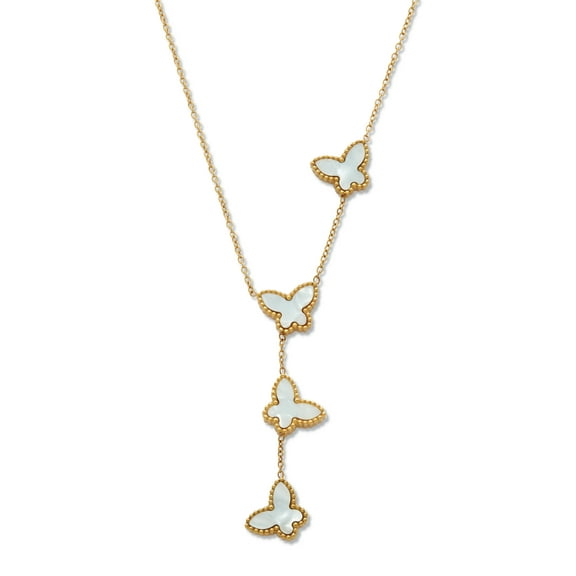 Genuine Mother of Pearl Gold Ion-Plated Butterflies Necklace 18 to 20-inch