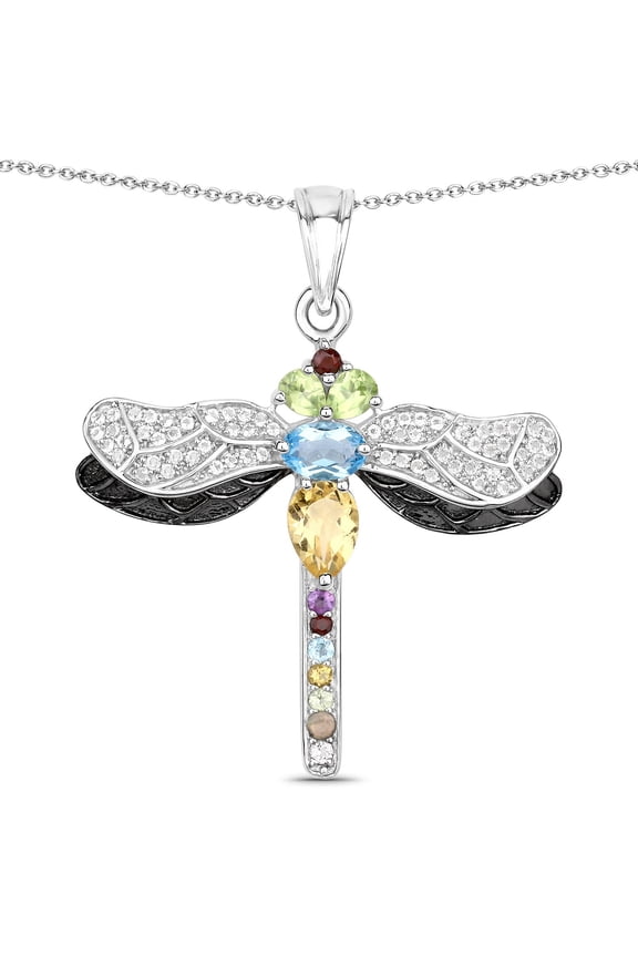 Genuine Multi Stones Silver Pendant Necklace