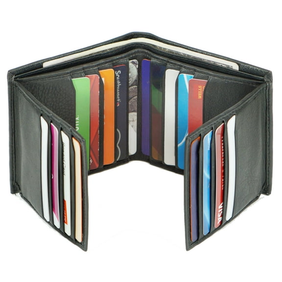 Genuine Nappa Cow leather Dual Credit Card ID Flap Bifold Mens Wallet Passcase