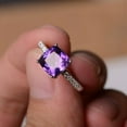 thumbnail image 1 of Genuine Natural Amethyst Ring Purple Quartz Crystal Gemstone Jewelry Cushion Cut Sterling Silver Ring, 1 of 3