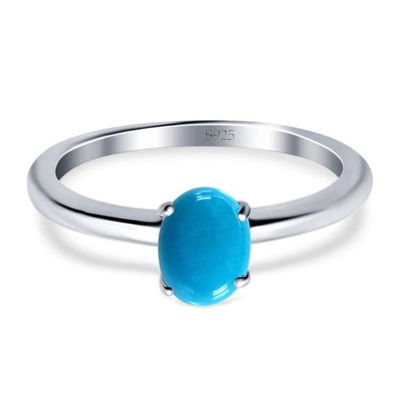Genuine Natural Arizona Sleeping Beauty Turquoise Size-5 Minimalist Oval Cathedral Solitaire Ring Wedding Engagement Rings For Women 925 Sterling Silver Gifts For Her