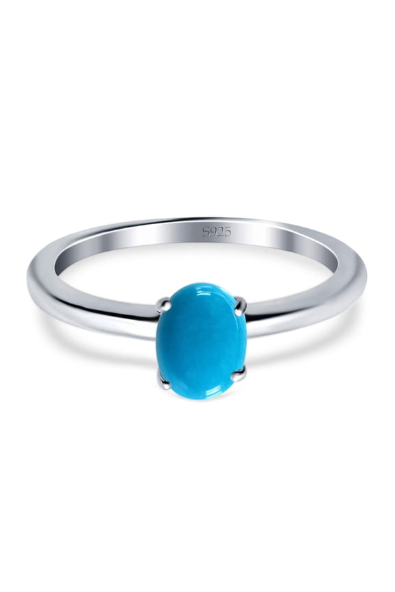 Genuine Natural Arizona Sleeping Beauty Turquoise Size-7 Art Deco Oval Solitaire Cathedral Vintage Rings Wedding Engagement Ring For Women 925 Sterling Silver Gifts For Her