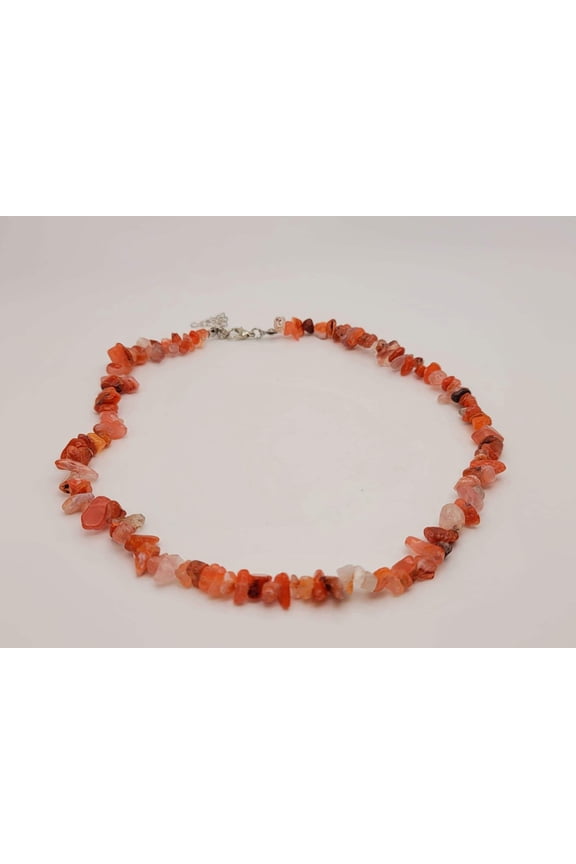 Genuine Natural Handmade Crystal Choker Necklace Silver Tone Carnelian
