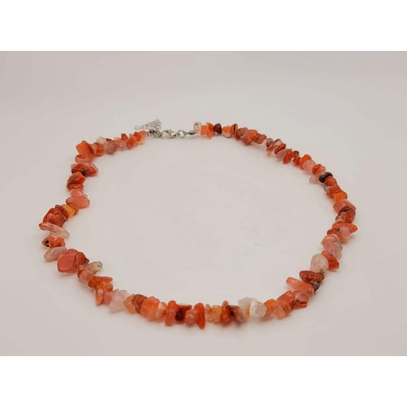 Genuine Natural Handmade Crystal Choker Necklace Silver Tone Carnelian