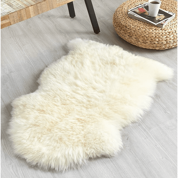 Genuine New Zealand Area Rugs Fluffy Sheepskin Natural Rug, Large 2' x 3' Single Pelt