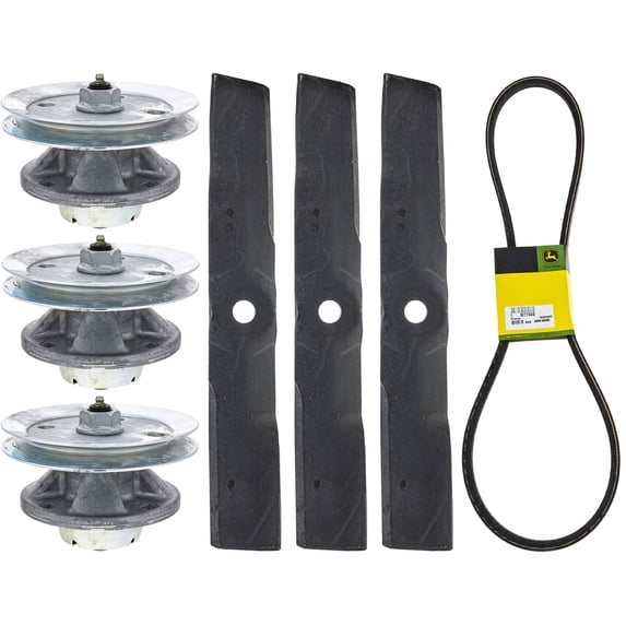 Genuine OEM Spindle Blade 3 Pack and Belt Kit John Deere 320