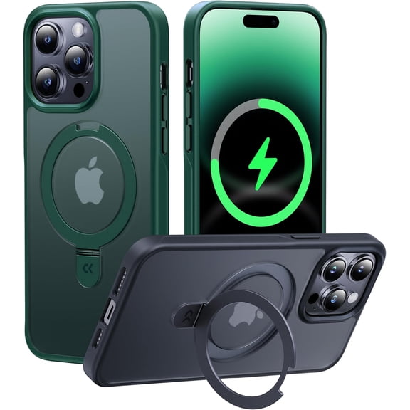 Genuine Official Magnetic Ring Stand for iPhone 14 Pro Max Case [Military Drop Protection] [Compatible with MagSafe] Matte Translucent Slim iPhone 14 ProMax Case 6.7'', Green