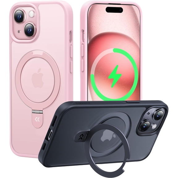 Genuine Official Magnetic Ring Stand for iPhone 15 Case [Military Drop Protection] [Compatible with MagSafe] Matte Translucent Slim iPhone 15 Phone Case 6.1'' 2023,Pink