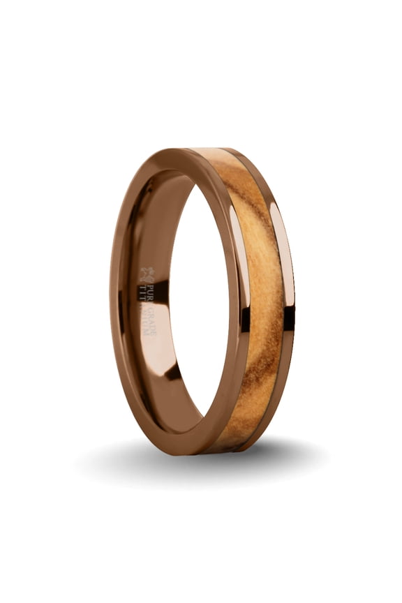 Genuine Olive Wood Twin Inlay Brown Titanium Wedding Ring for Men, 4mm, Size 10