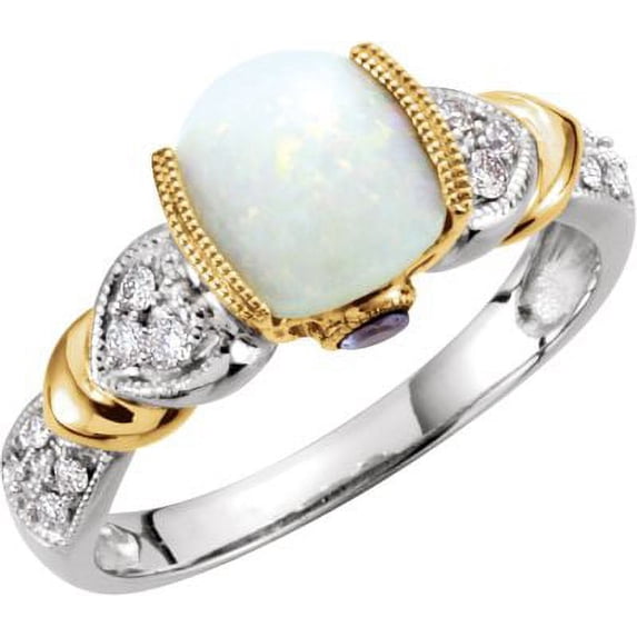 Genuine Opal, Tanzanite & Diamond Ring - Size 7