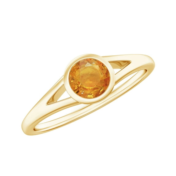 Rosec Jewels Genuine Orange Sapphire Solitaire Promise Ring for Women (5 mm Round, AAA Quality), 14K Yellow Gold, US 4.50