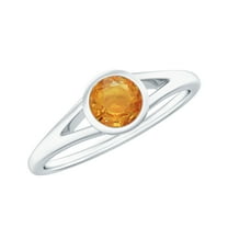 Rosec Jewels Genuine Orange Sapphire Solitaire Promise Ring for Women (5 mm Round, AAA Quality), 925 Sterling Silver, US 4.00