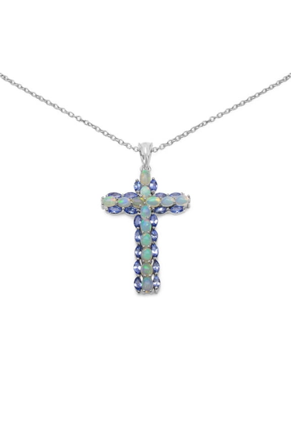 Genuine Oval Ethiopian Welo Opal and Ethiopian Welo Opal Pendant in Sterling Silver