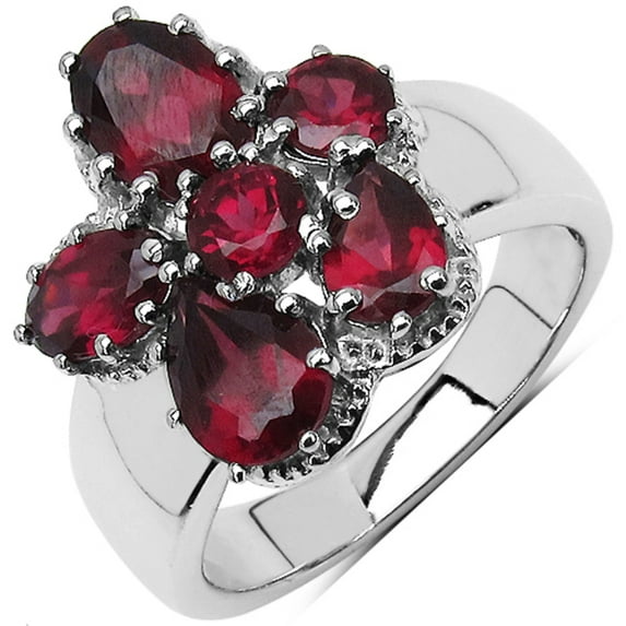 Genuine Oval Rhodolite Garnet Ring in Sterling Silver - Size 7.00