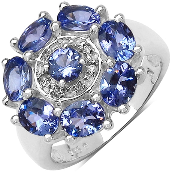 Genuine Oval Tanzanite and Tanzanite Ring in Sterling Silver - Size 7.00