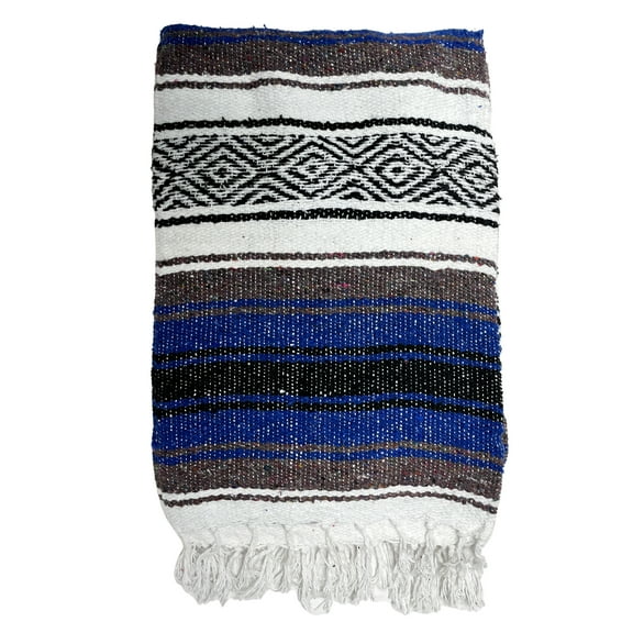 Genuine Oversized Artisan Mexican Falsa Royal Blue blanket (72inx48in) -Authentic Handcrafted Yoga Blanket, Beach Throw, Camping Essential, Picnic Mat, or Outdoor Wrap