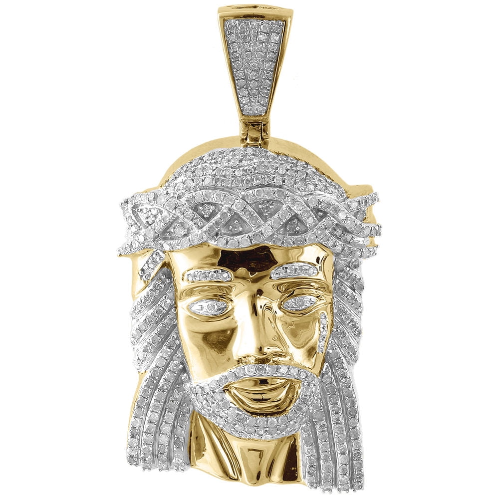 JFL DIAMONDS & TIMEPIECES Genuine Pave Diamond Jesus Piece Charm 10K Yellow Gold 1.96" Pendant 1.60 Ct.