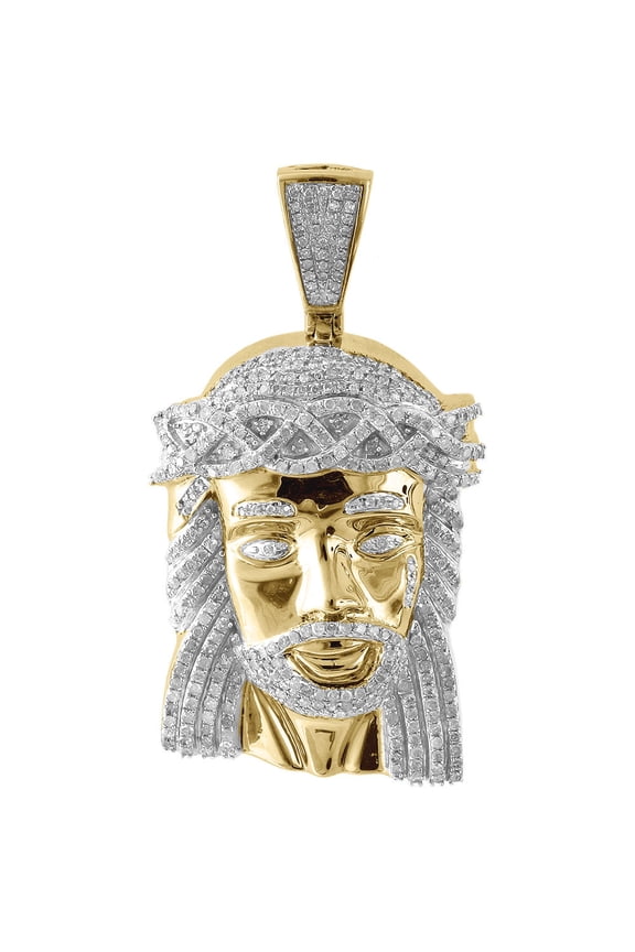 Genuine Pave Diamond Jesus Piece Charm 10K Yellow Gold 1.96" Pendant 1.60 Ct.