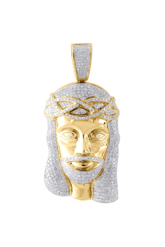 Genuine Pave Diamond Jesus Piece Charm 10K Yellow Gold 2.50" Pendant 3.05 Ct.