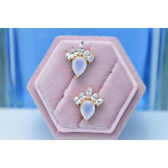 Genuine Pear Moonstone Earrings Rose Gold Plated Silver, Moonstone Earrings In Sterling Silver. Mothers Day Gift. Gift For Her