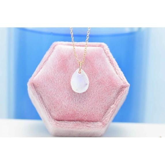 Genuine Pear Moonstone Pendant Necklace Rose Gold Plated Silver, Moonstone Necklace In Sterling Silver. Mothers Day Gift. Gift For Her