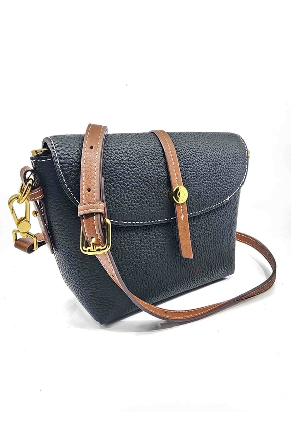 Genuine Pebble Leather Top Zip Flap shoulder Bag