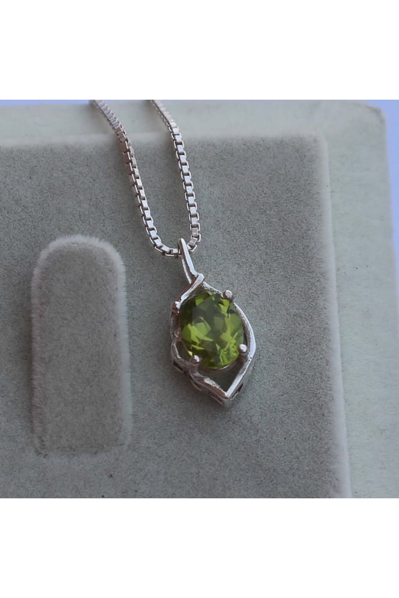 Genuine Peridot Necklace, Silver Teardrop Peridot Halo Necklace, Pear Peridot, August Birthstone Pendant, Gift For Her, Birthday Gift