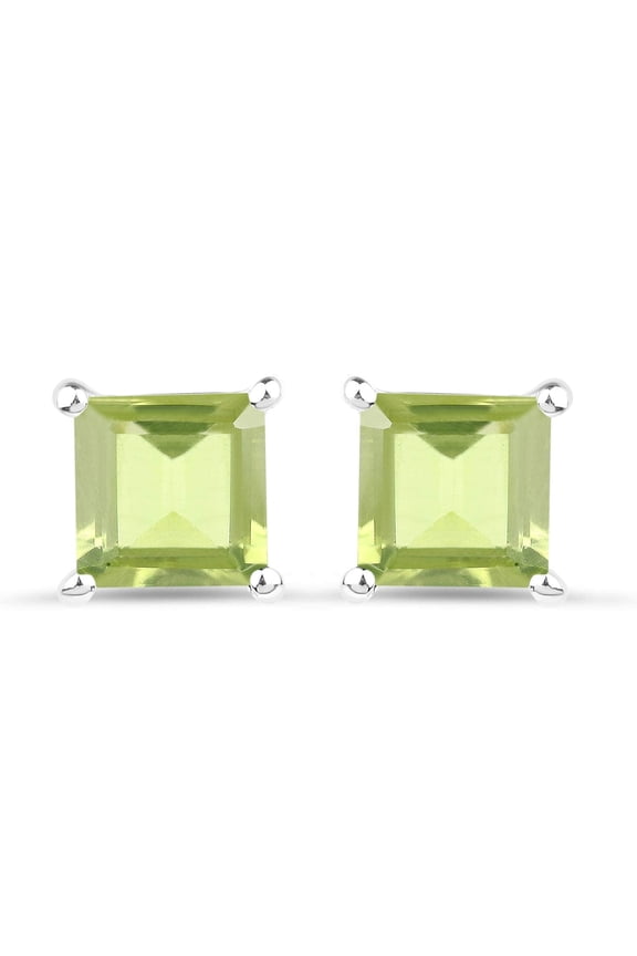 Peridot Earrings for Women 2.30 Carat Square Cut Studs 925 Sterling Silver