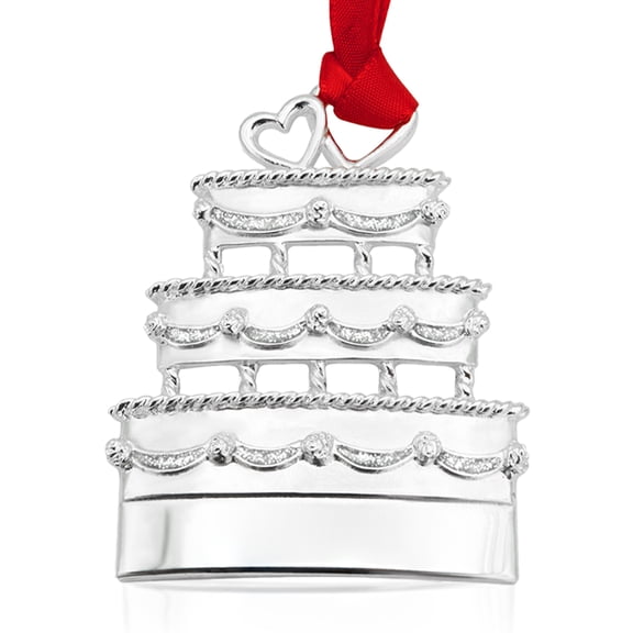 Genuine Pewter Wedding Cake Silver Plated Metal Modern Minimalist Ornament