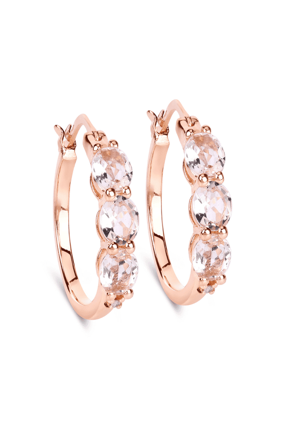 Genuine Morganite Hoop Earrings 1.63 Ct 18K Rose Gold Plated Champagne Jewelry