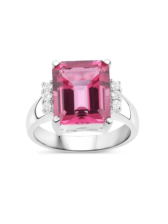 Pink Topaz Bridge Ring for Women 925 Sterling Silver White Topaz Accent