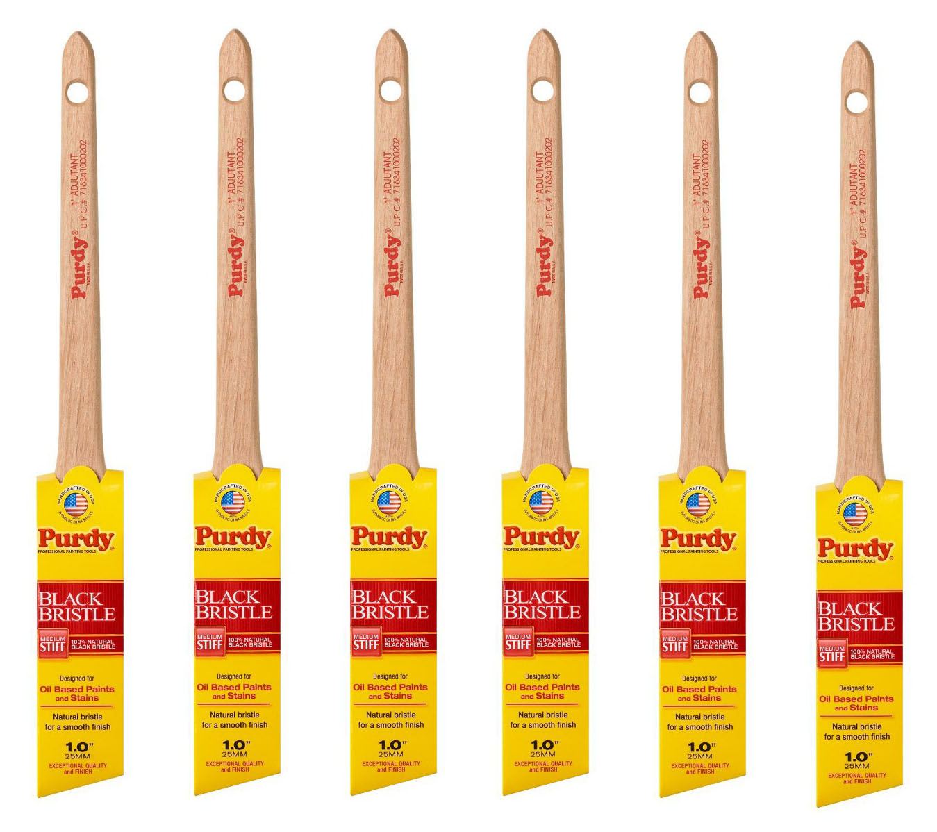 Genuine Purdy 6 Pack Black Bristle Adjutant Angular 1" Paint Brushes