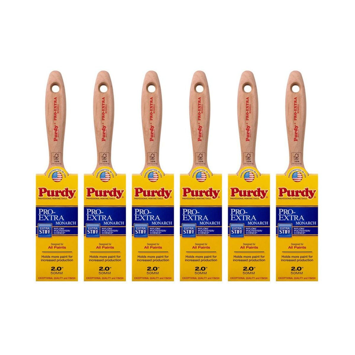 Genuine Purdy 6 Pack Pro-Extra Monarch Flat 2" Paint Brushes 144234720-6PK