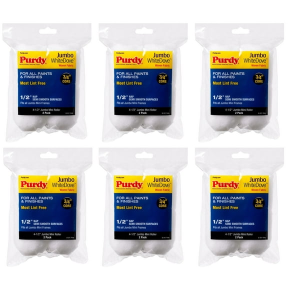 Genuine Purdy 6 Sets of White Dove Jumbo Mini 4-1/2" x 1/2" Nap 2 Pack Roller Covers 140624013-6PK