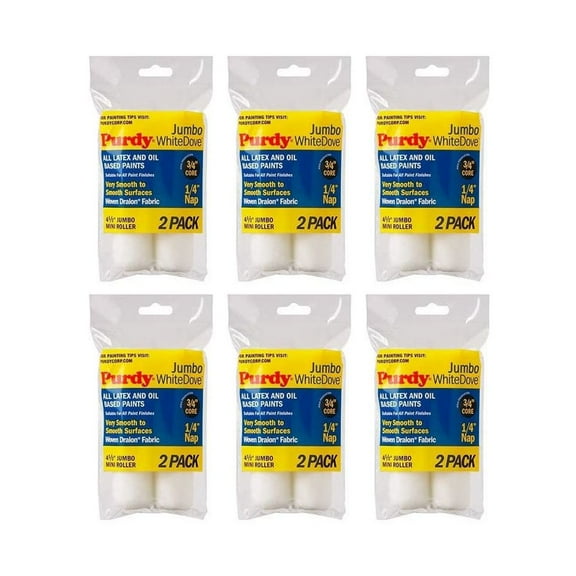 Genuine Purdy 6 Sets of White Dove Jumbo Mini 4-1/2" x 1/4" Nap 2 Pack Roller Covers 140624010-6PK