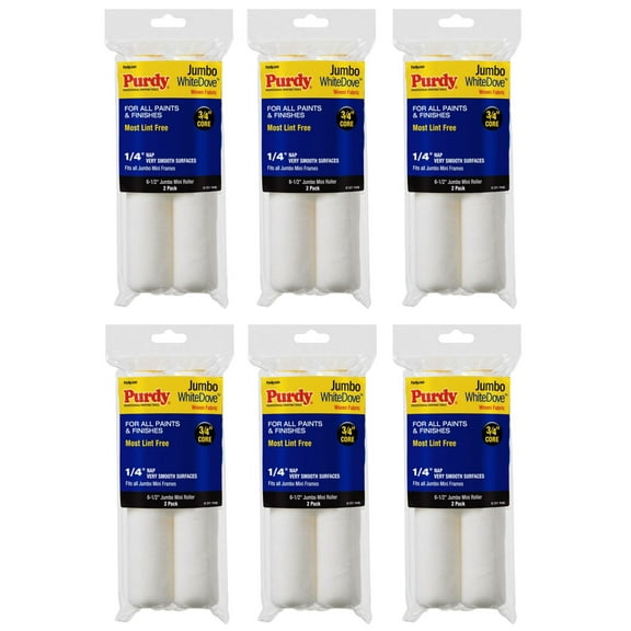 Genuine Purdy 6 Sets of White Dove Jumbo Mini 6-1/2" x 1/4" Nap 2 Pack Roller Covers 140626010-6PK