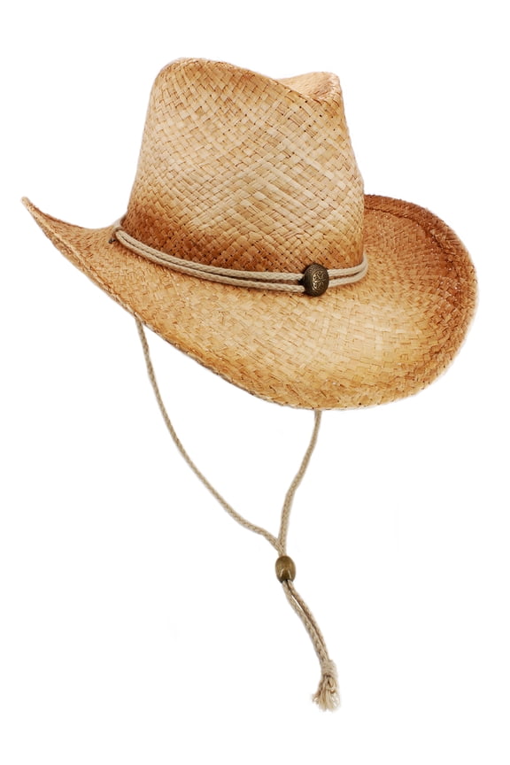 Genuine Raffia Straw Cowboy Hats w/ Tea Stained - Natural - HT-8158NT
