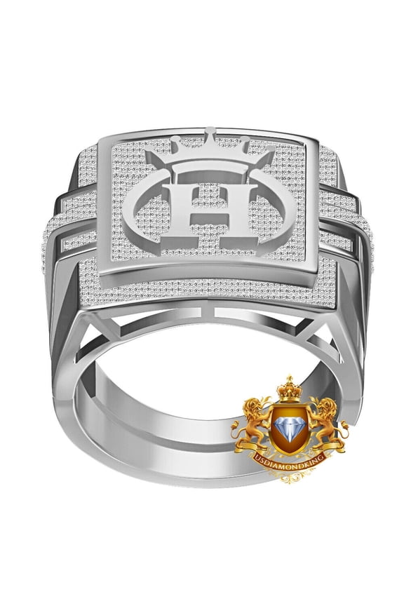 Genuine Real 1.25 Ct. MOISSANITE Diamond Initial Letter Alphabet Crown Face Ring H