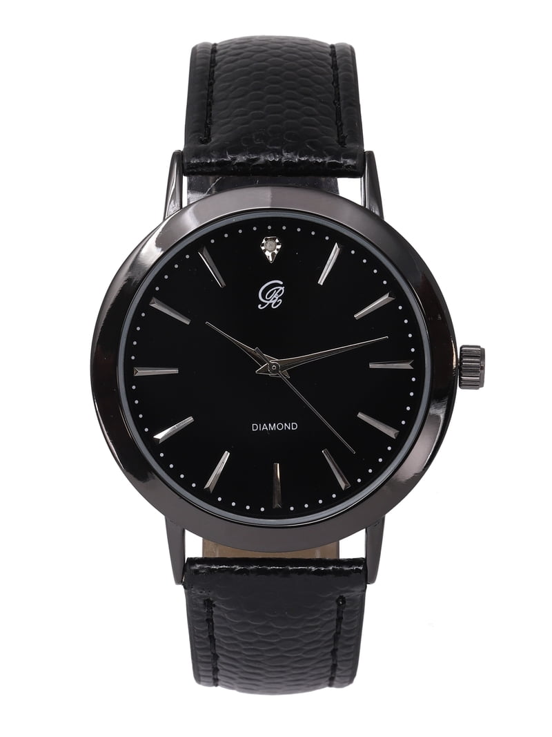 Black with elegant detailing watch Tiro Black Big Face Dress Watch for Men with Leather Strap  main image 3