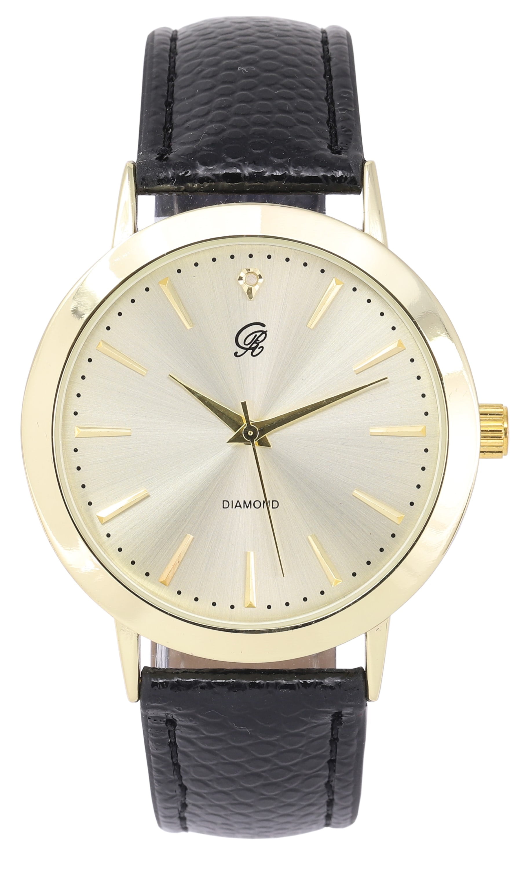 Genuine Real Diamond at 12 o'clock Elegant and Classy Mens Watch for all Occasions - Easy Reader Simplistic Slashes at every hour - Handsomely Stunning
