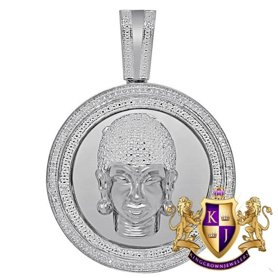 Genuine Real Diamonds Buddha Head Pendant 10K White Gold Finish Meditation Charm Medallion
