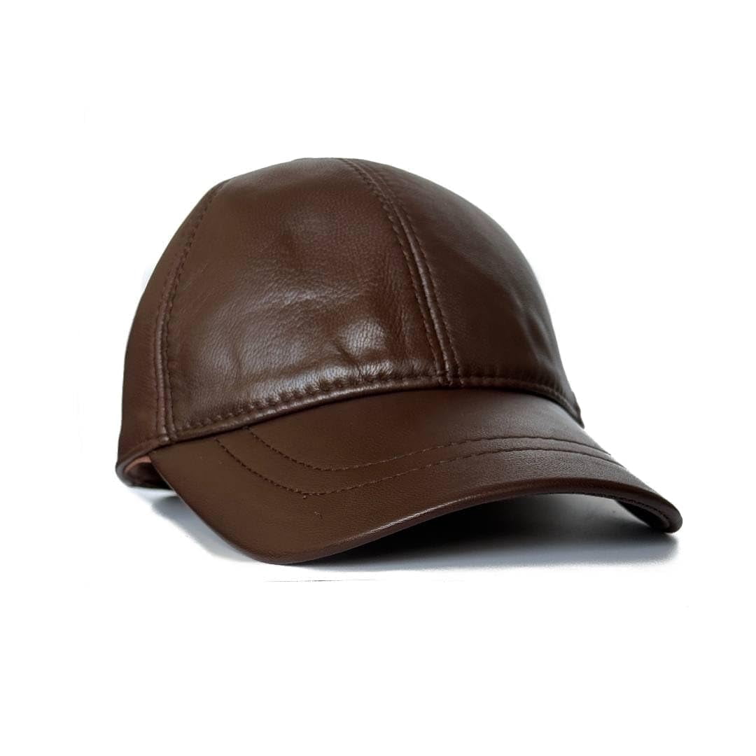 Genuine Real Lambskin Leather Unisex Baseball Cap - 100% Sheepskin Adjustable (Brown)