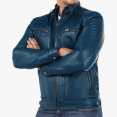 thumbnail image 1 of Genuine Real Lambskin Navy Blue Leather Jacket For Mens With Zipper & Pocket, 1 of 3