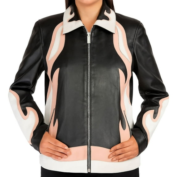 Genuine Real Relax Fit Black Leather Cropped Trucker Motorcycle Jacket Women (Xlarge Size)