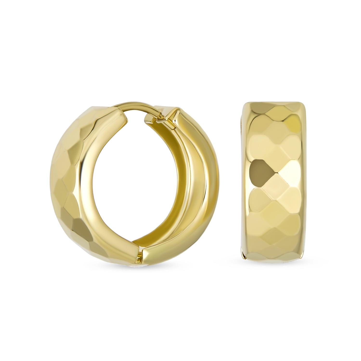 Genuine Real Solid 14K Yellow Gold Diamond Cut Huggie Hoop Earrings