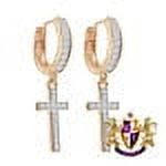 Genuine Real Sterling Silver 14K Gold Over Simulated Diamond Jesus Cross Hoop Stud Earrings Unisex