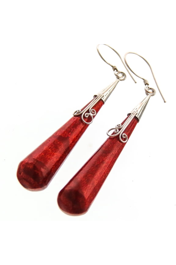 Genuine Red Coral 925 Sterling Silver French Drop Earrings, 1 1/4"