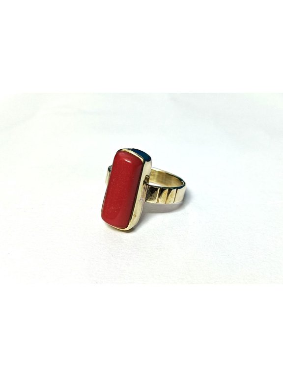 Genuine Red Coral Ring For Men & Women, Handmade Brass Moonga Birthstone Ring Gift, Antique Design Deep Red Blood Coral Ring