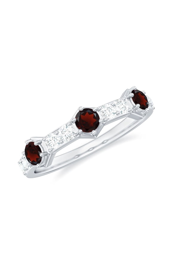 Genuine Red Garnet 0.45 Ctw 925 Sterling Silver Semi Eternity Band Ring for Women | Wedding, Engagement Bridal Rings | Mothers Day Gift_6