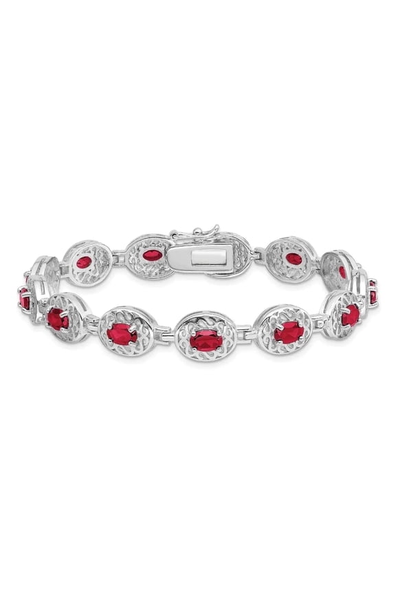 Ruby Gemstone Link Bracelet for Women 8.4 Carat Polished 925 Sterling Silver Elegant Mom Jewelry